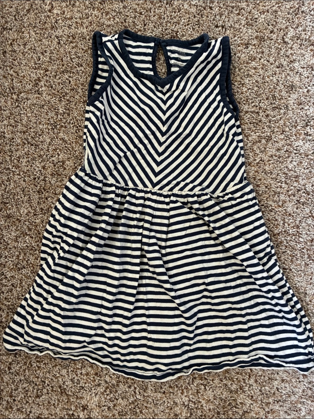 Girls Navy & White Striped Sleeveless Summer Dress